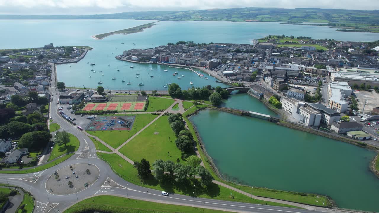 Aerial overview of beautiful Dungarvan Waterford county town on the coast and popular tourist destination