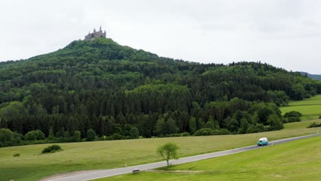 Aerial-of-Camper-Van-Roadtrip-through-Beautiful-Nature-in-Germany