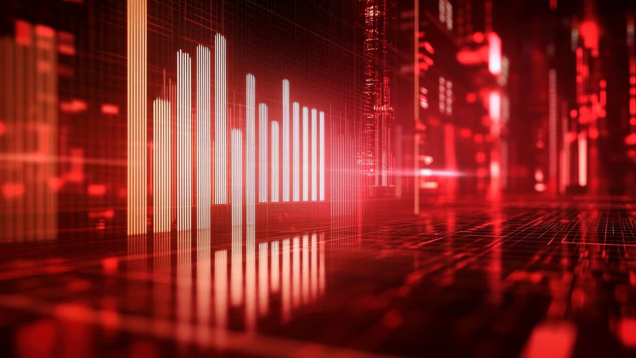 Dynamic digital video background with red and white bar graphs