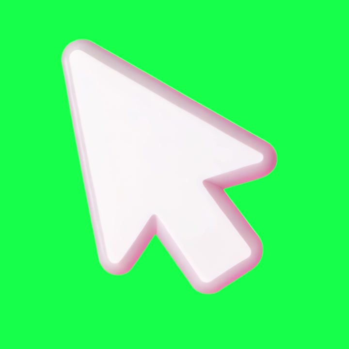 3D Computer Mouse Cursor Icon on Green Screen