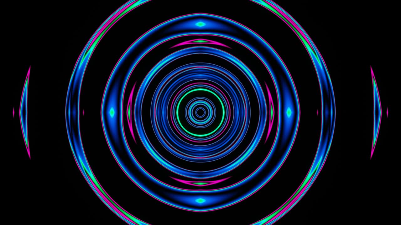 Pulsating flow of circles of multi-colored plasma.