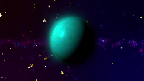 animation of green planet in black starry space