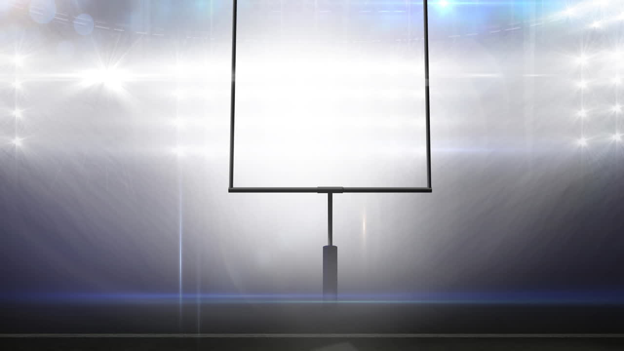 홍수 조명 경기장에서 아메리칸  ⁇  골포스트와 구름진 하늘의 애니메이션