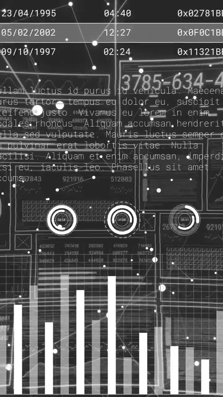 Animation of financial data processing over screens