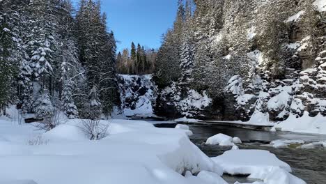 winter wonderland river in northern minnesota grand portage covered in snow