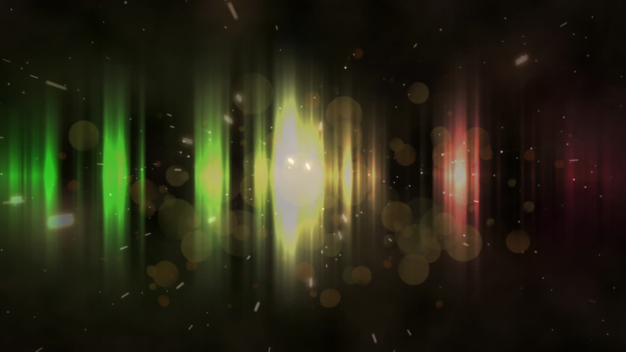 manchas brillantes sobre rayas brillantes de luz contra un fondo negro