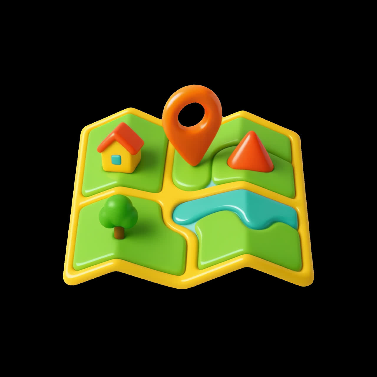 Colorful 3D map illustration animation isolated asset, transparent 4K video, alpha channel, ProRes