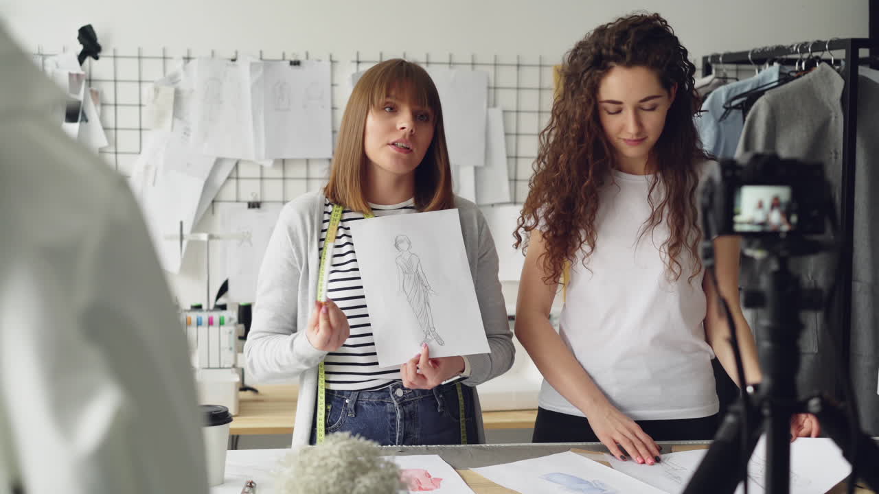 Fashion Design Class: Two Women Working on Fashion Designs