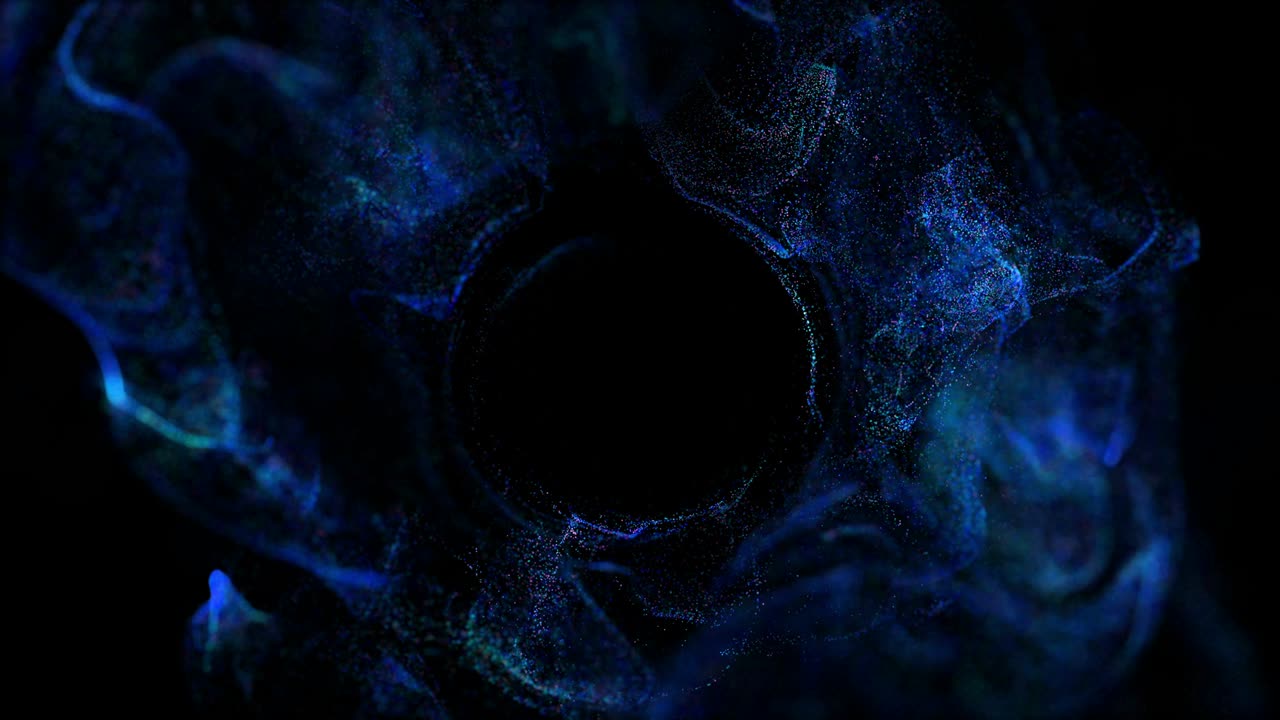 4k luminous particles move in liquid flow and stumble upon a force field in the center of frame pushing apart particles, place for text or a logo. Luma matte as alpha channel. Blue 3