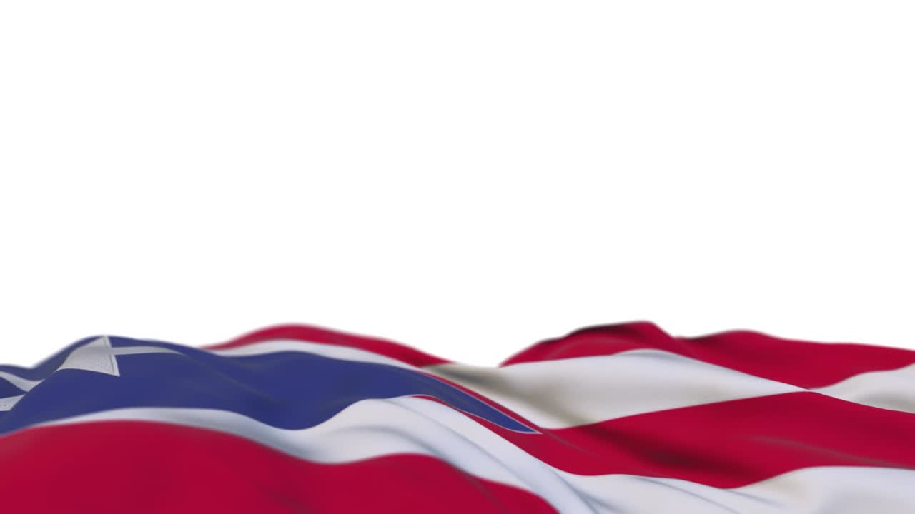 bandera de tela de puerto rico ondeando en el bucle del viento. estandarte de tela cosida de bordado de puerto rico balanceándose en la brisa. fondo blanco medio lleno. lugar para el texto. bucle de 20 segundos.