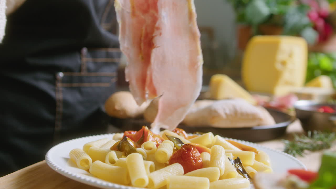 Preparing Pasta with Prosciutto and Cheese