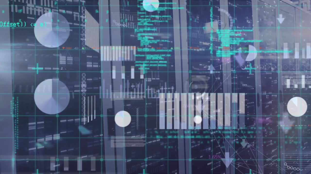 animación del procesamiento de datos en la sala de servidores