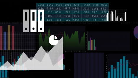 financial data and charts animation over stock market graphs and numbers