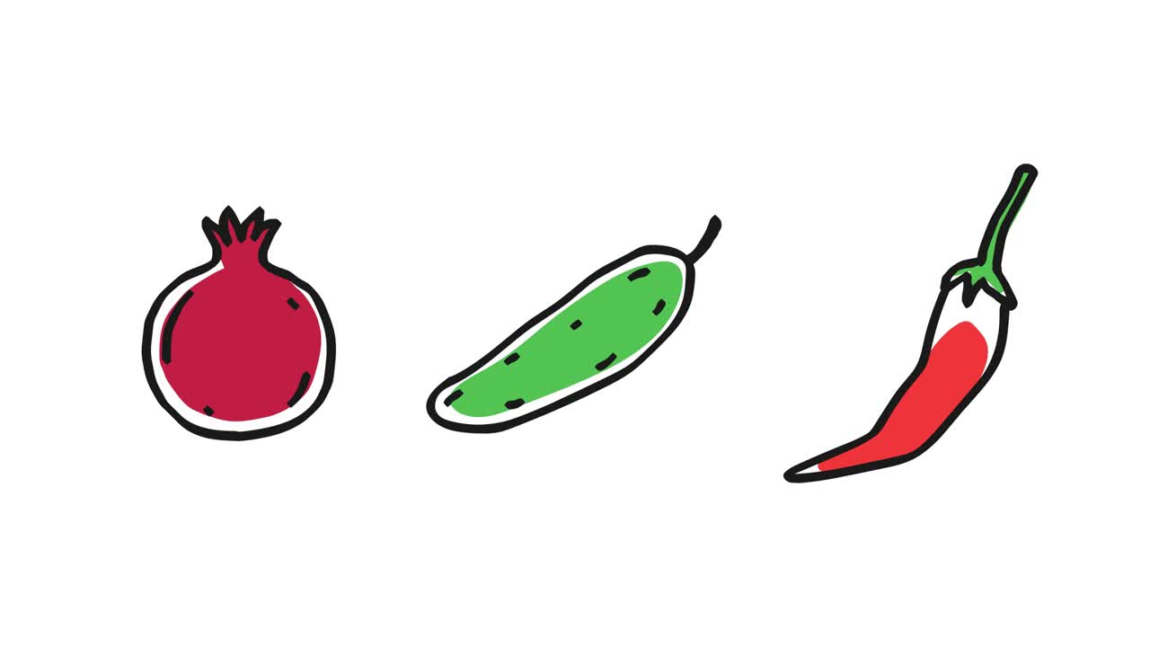 사과, 호박, 칠리 페퍼, 프레임별 애니메이션, 알파 채널