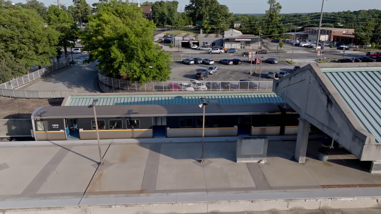 Marta train standing at Doraville subway station, New Peachtree road, Atlanta, Georgia, Aerial