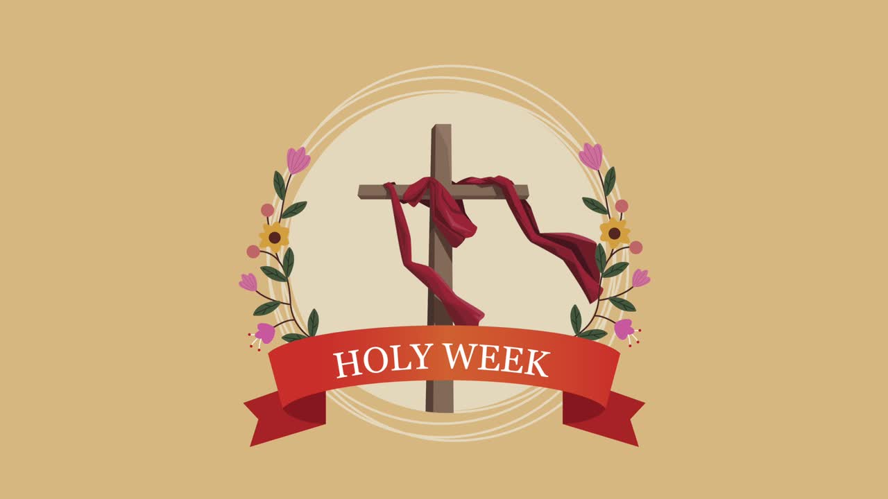 animación de letras de la semana santa con cruz y cinta