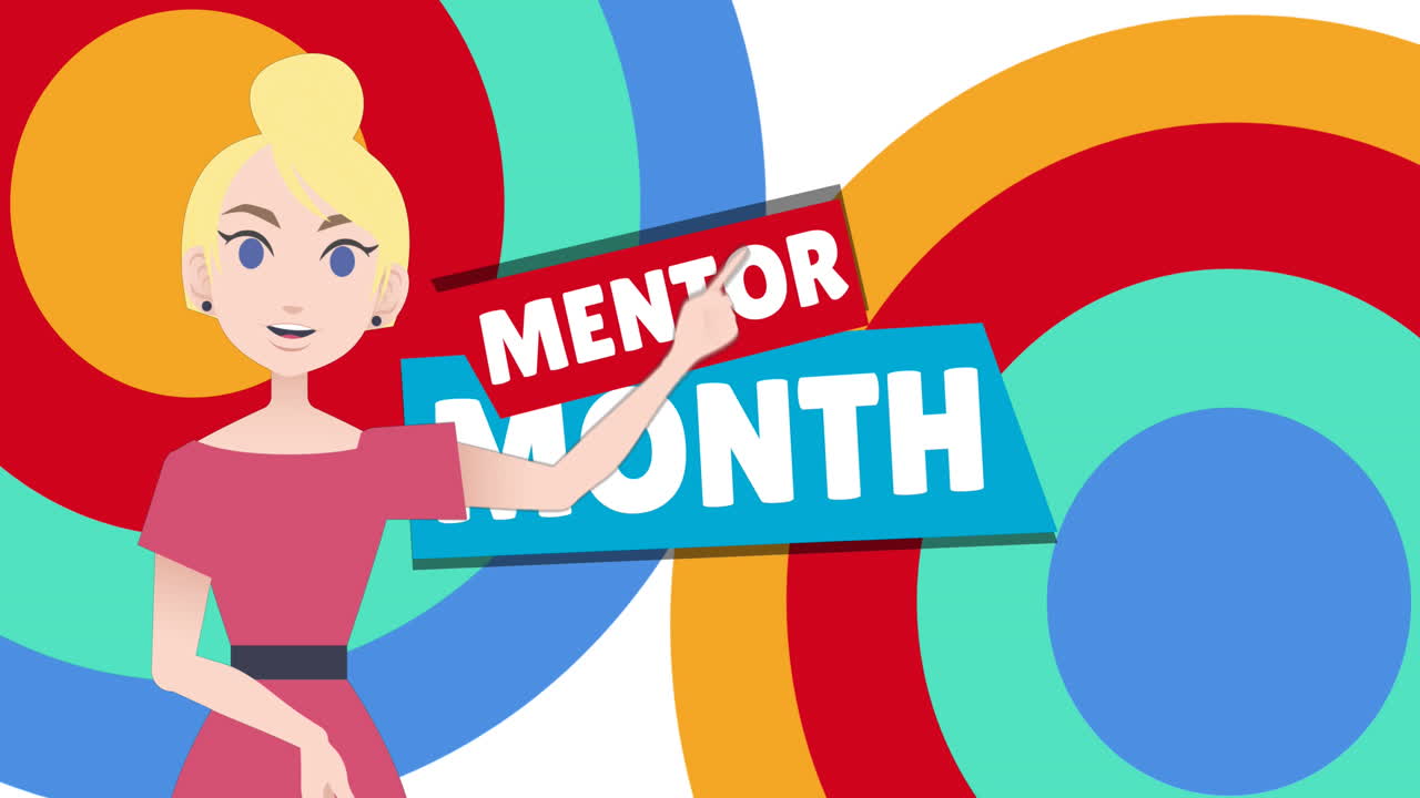 멘토 매월 텍스트를 통해 이야기하는 여성의 애니메이션