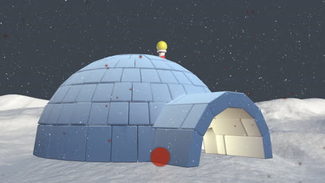 Animation-of-snow-falling-over-igloo-in-winter-landscape