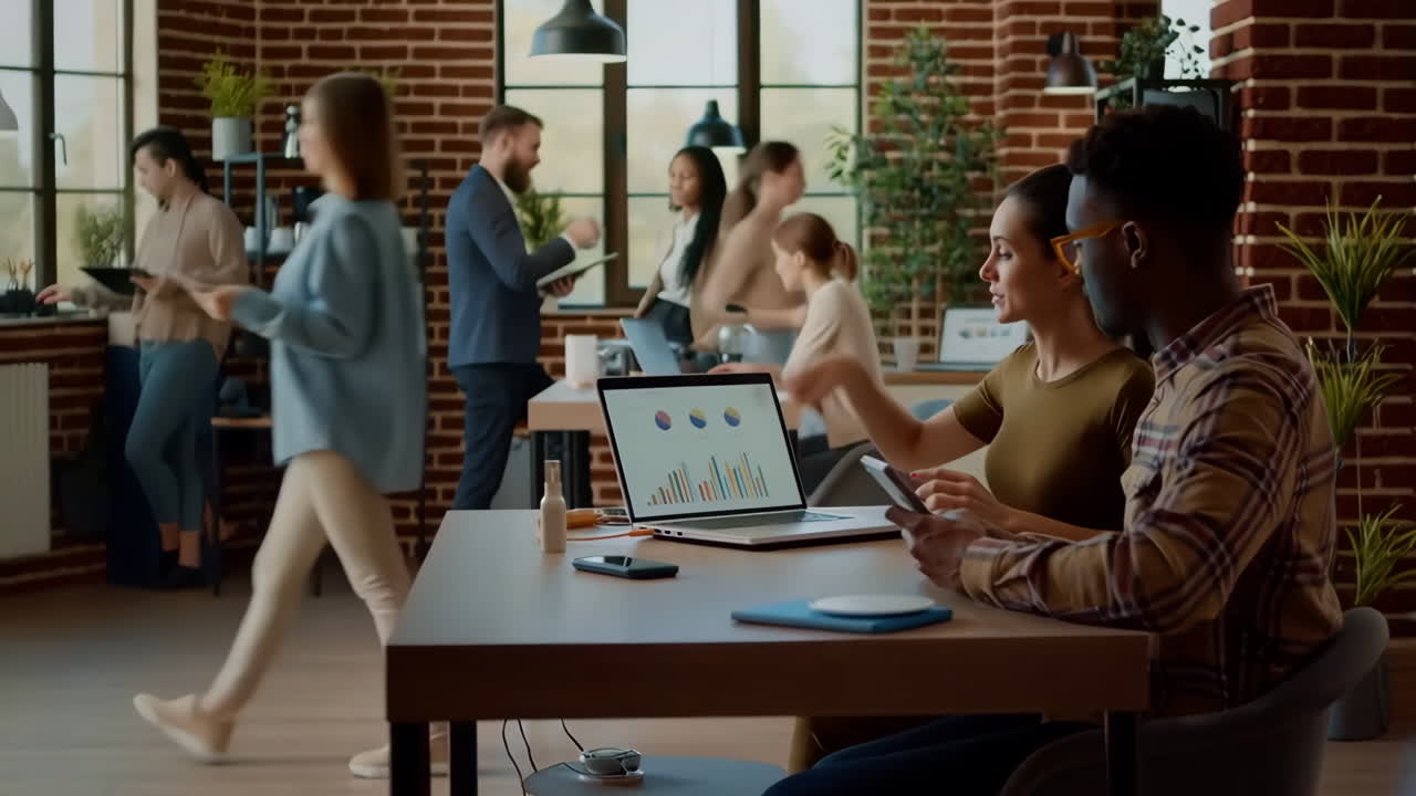 Business Team Collaborating on Data Analysis in a Modern Office