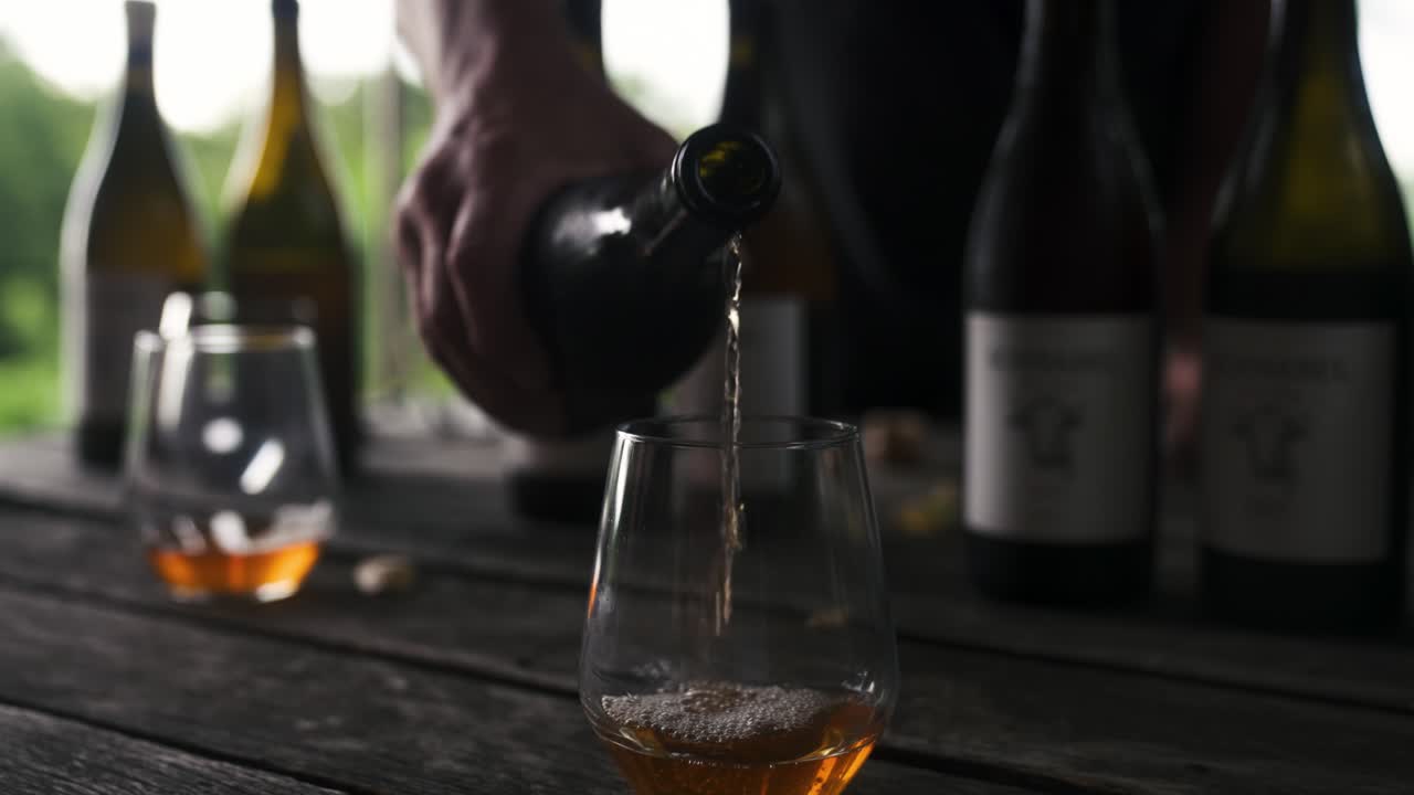 verter vino durante una degustación