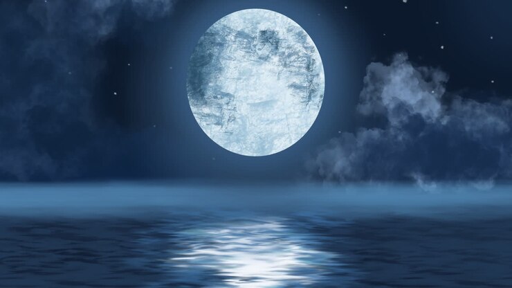 Animação de lua sobre a água à noite