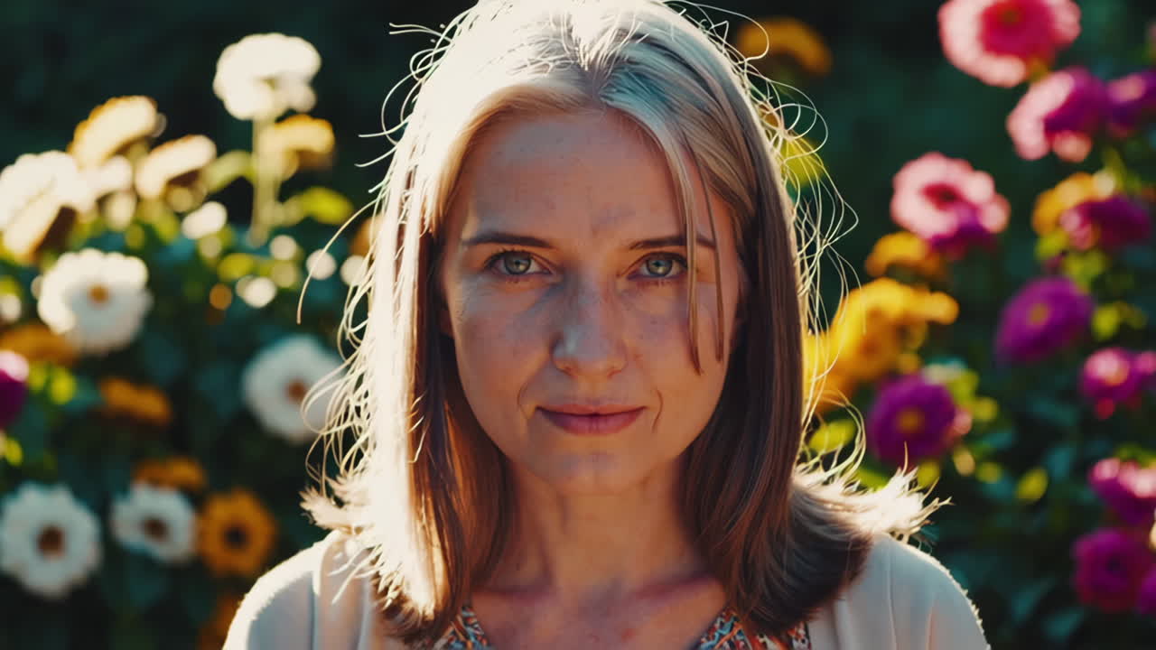 mujer sonriendo en un jardín