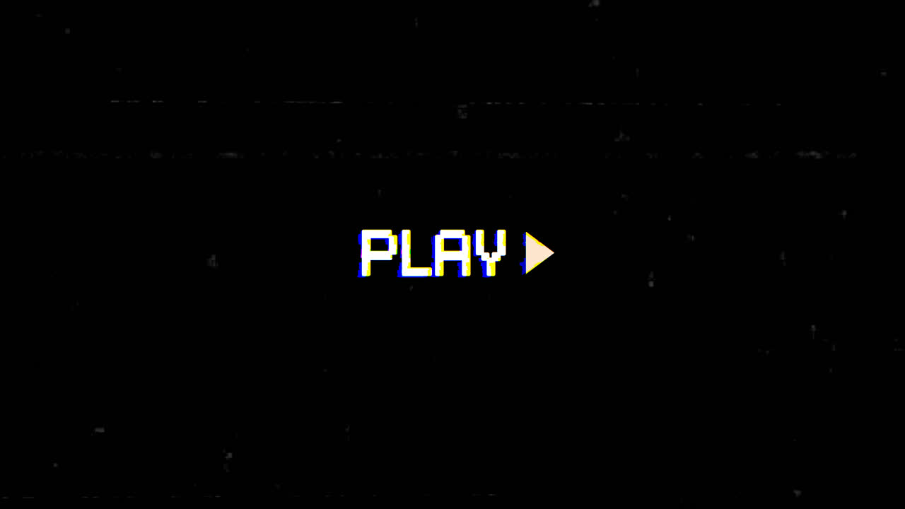 Retro Pixelated Play Button with Glitch and Static Effect