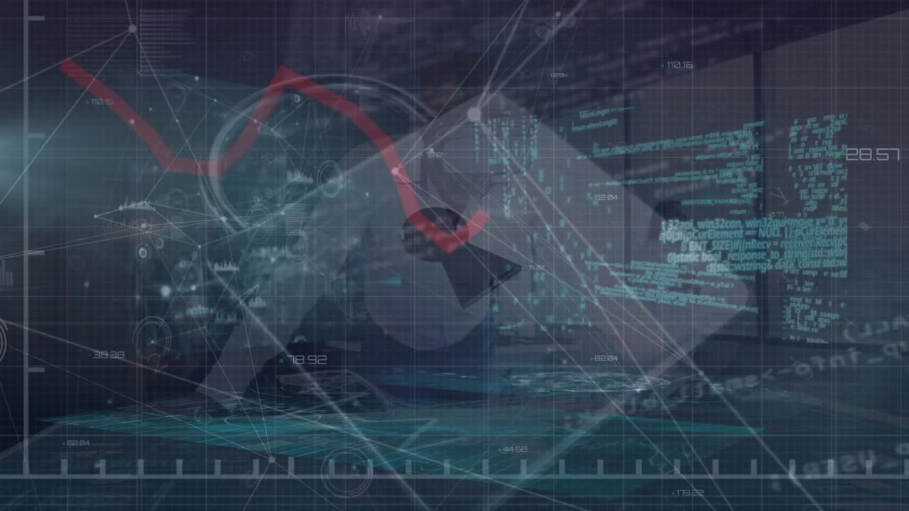 Animation of data processing and padlock over businessman