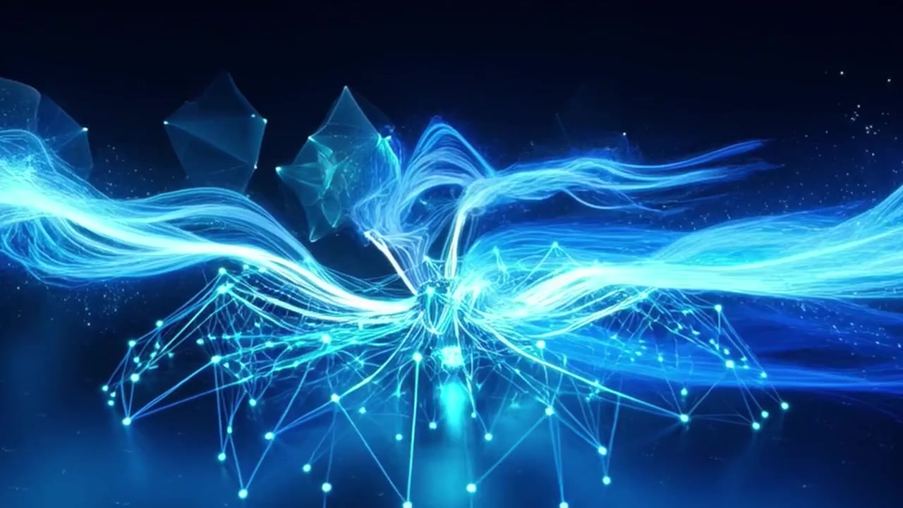 Abstract Digital Network Connection with Flowing Blue Light Particles