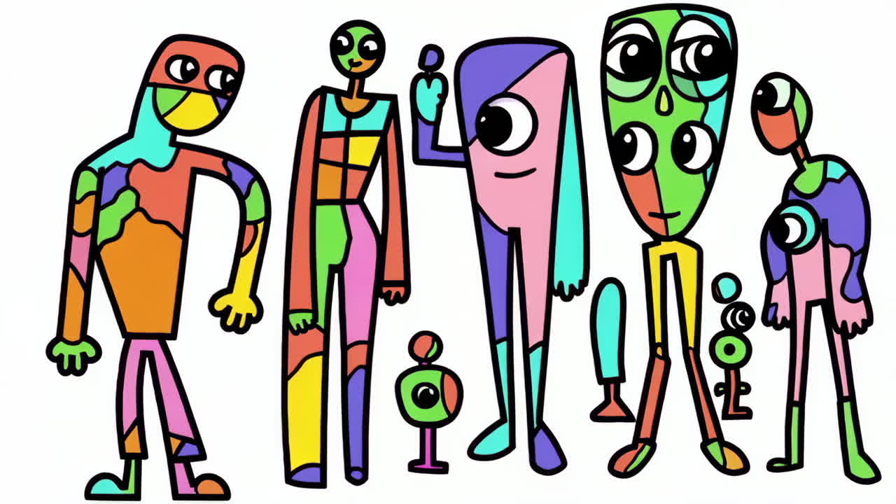 Vibrant Abstract Cartoon Characters