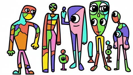 vibrant abstract cartoon characters