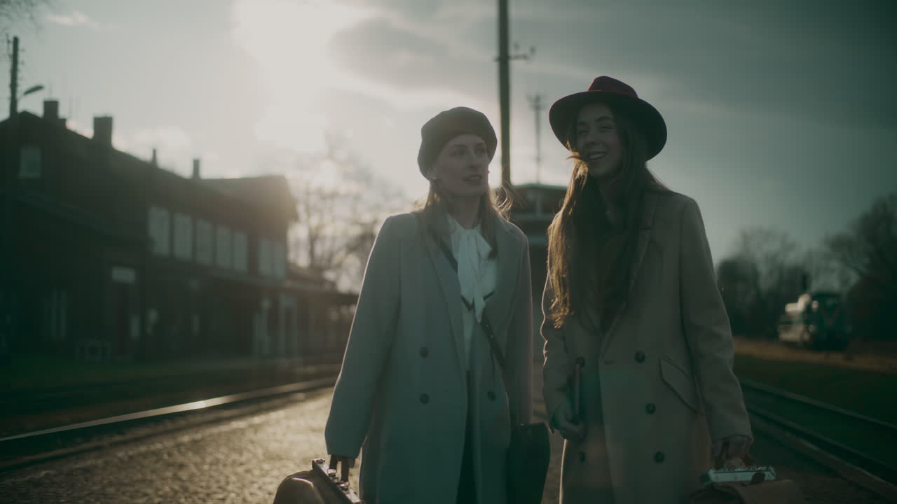 기차역에서 고 있는 여성들