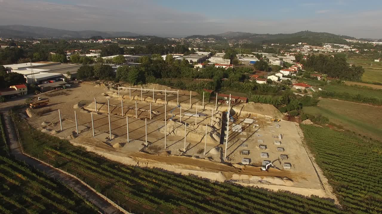 vista aérea del sitio de construcción de trabajo