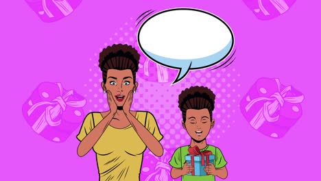 afro mujer hermosa y niña estilo pop art