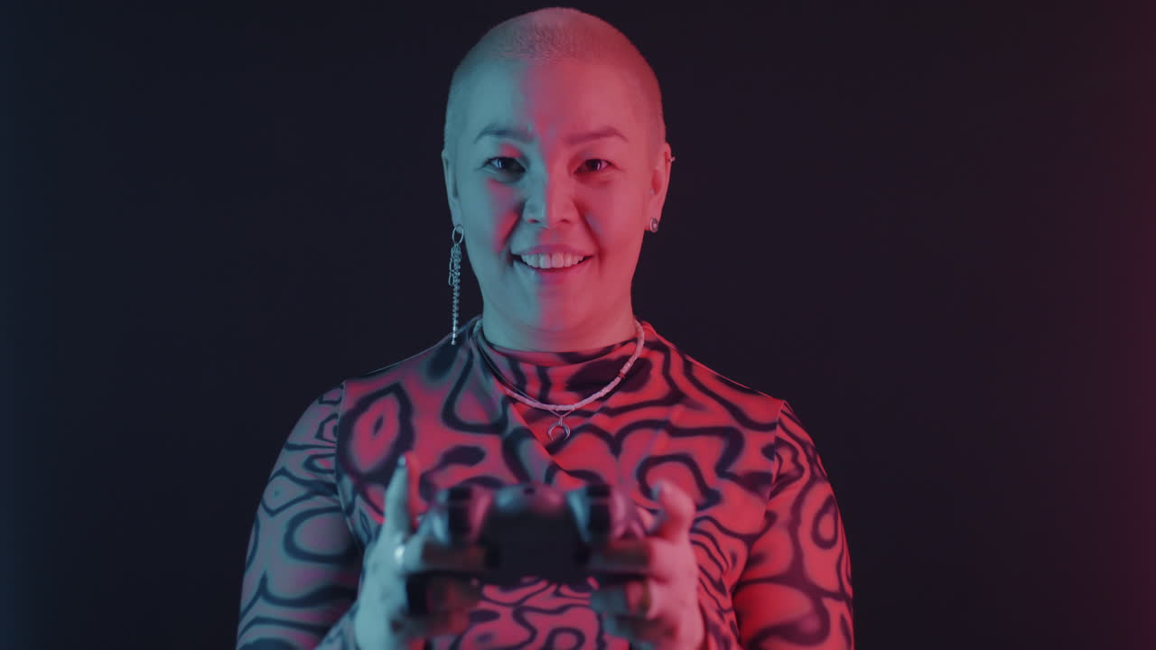 Woman Gaming Portrait with Neon Lighting