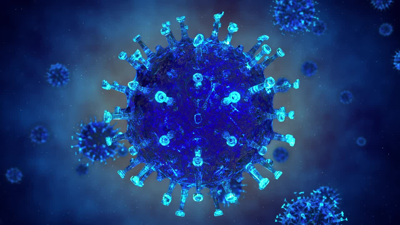 vista microscópica 3d de la covid-19 covid-19 el peligro de un virus de la gripe pandémica que infecta las células humanas