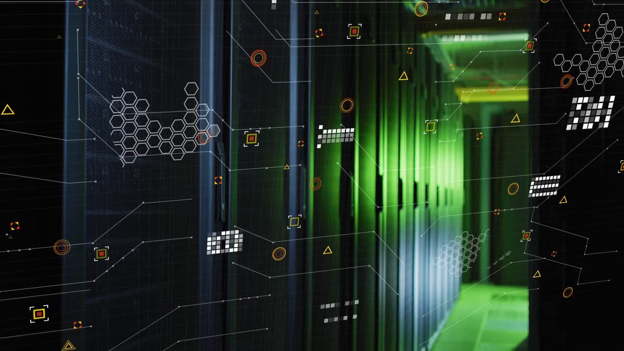 Animation of data processing against computer server room