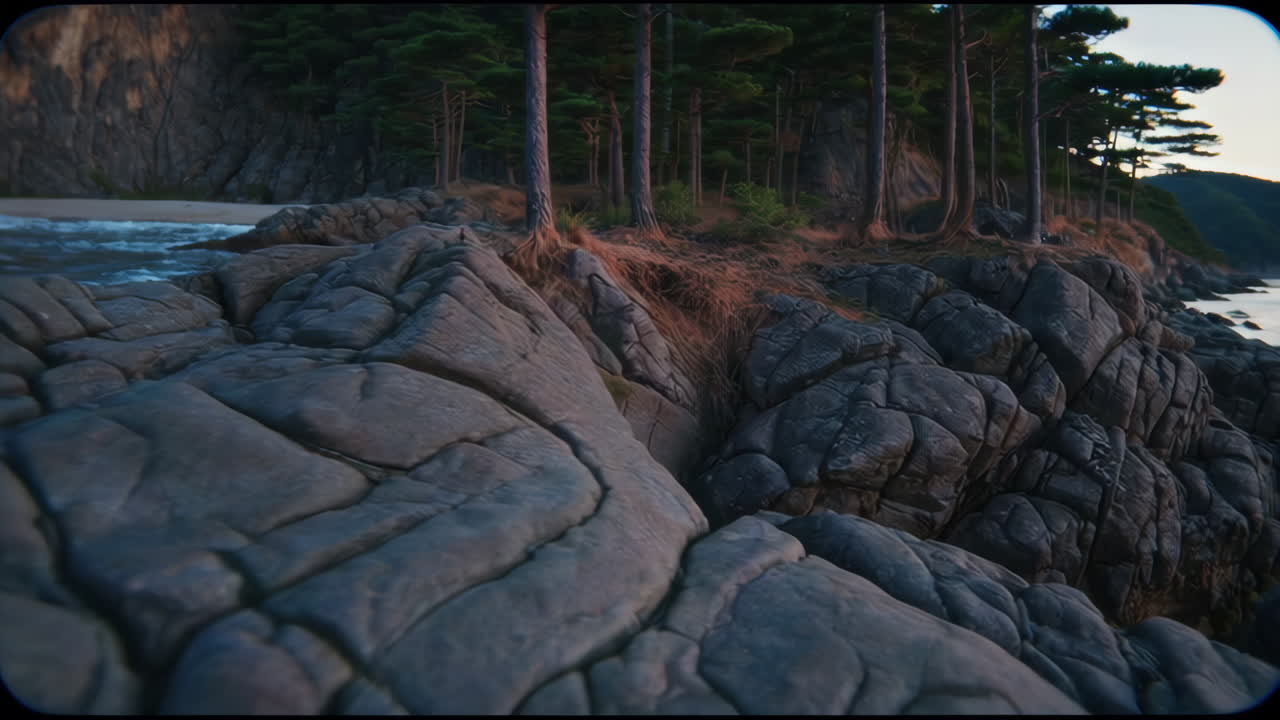 Coastal View with Pine Trees and Rocks