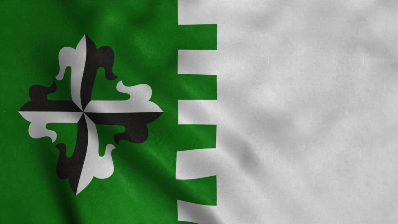 Bandiera di Guaynabo, città di Porto Rico, che sventola al vento. Sfondo realistico della bandiera.