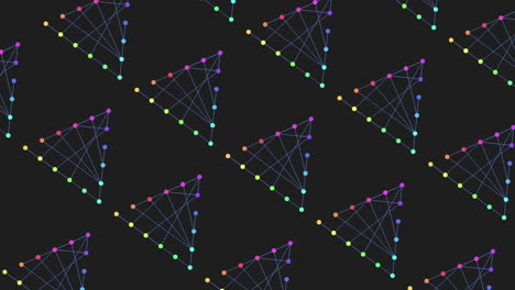 digital seamless rainbow triangles pattern with neon dots on black gradient