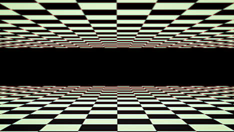 animation of checkerboard pattern moving in hypnotic motion against black background