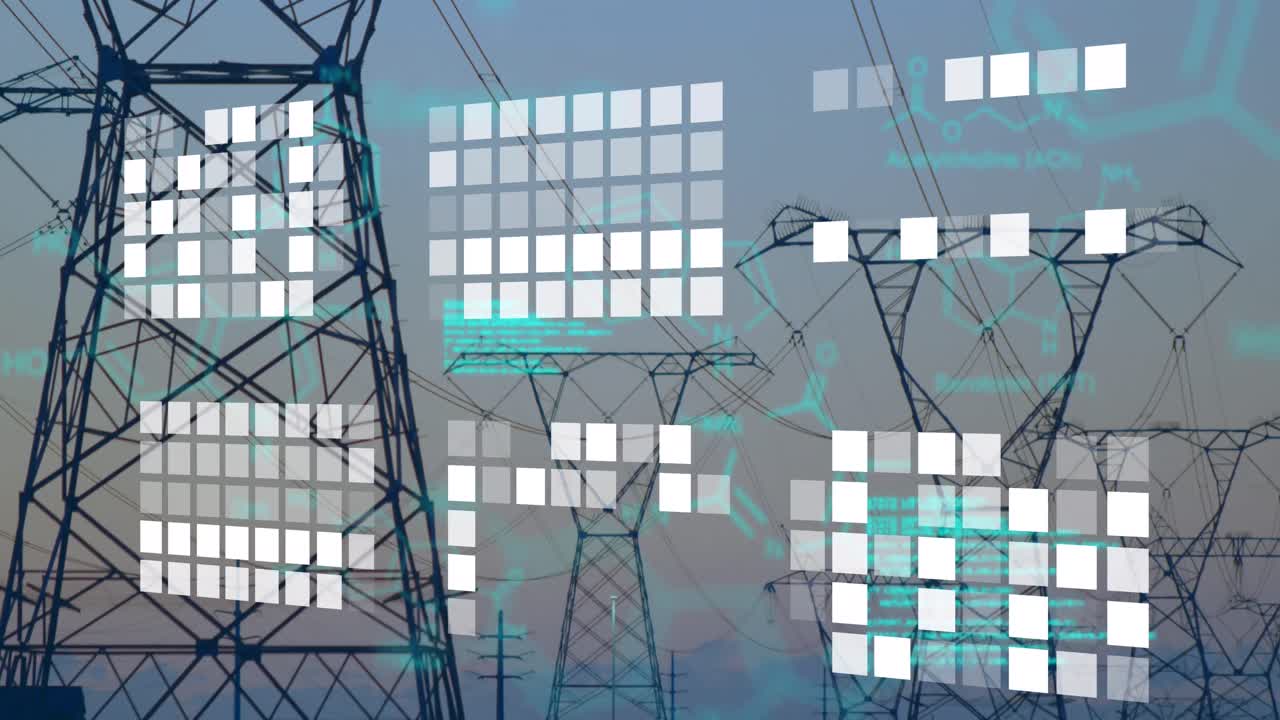 전기 기둥 위로 움직이는 사각형 불빛의 애니메이션