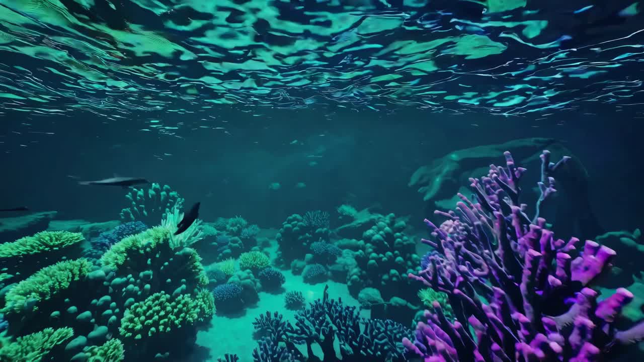 Underwater Aquarium with Dolphins and Coral Reef