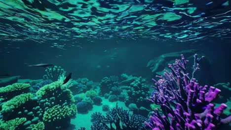 underwater aquarium with dolphins and coral reef