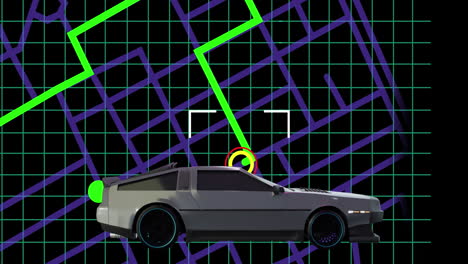 animación de la interfaz digital con el mapa sobre la conducción del automóvil
