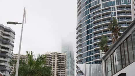 ciudad de la costa dorada en australia edificios modernos altos, rascacielos en la niebla