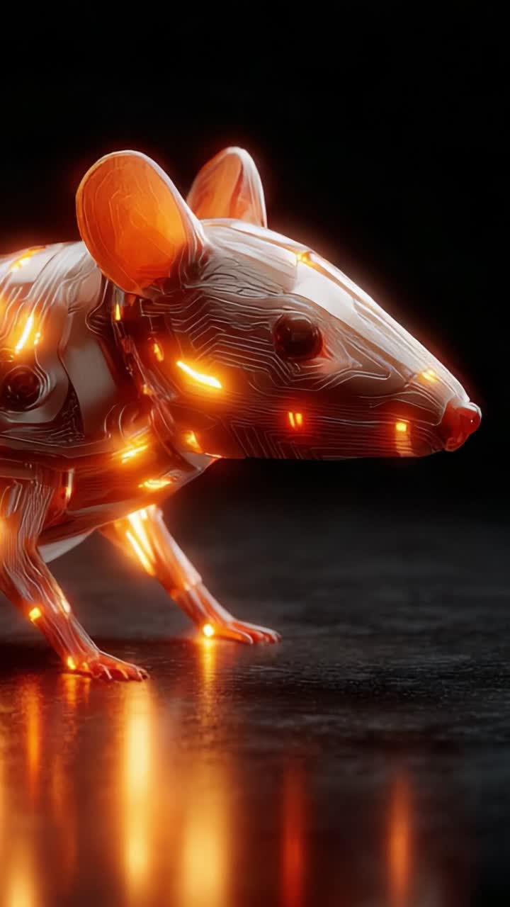 Un mouse cibernetico futuristico: un'esplorazione artistica della tecnologia e della natura intrecciate, che mette in evidenza l'intersezione tra bioingegneria ed estetica digitale
