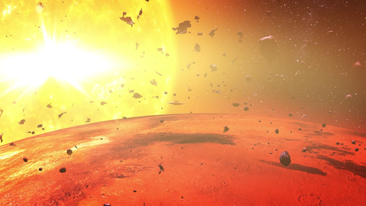 nave espacial alienígena cerca de una estrella moribunda