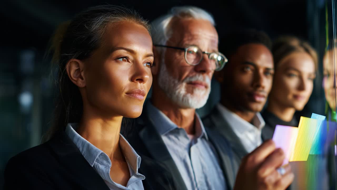 A Group of Professionals Analyzing Color Samples Together in a Modern Workspace Setting: Engaged Individuals Evaluating Choices to Inspire Creativity and Collaboration in a Dynamic Environment