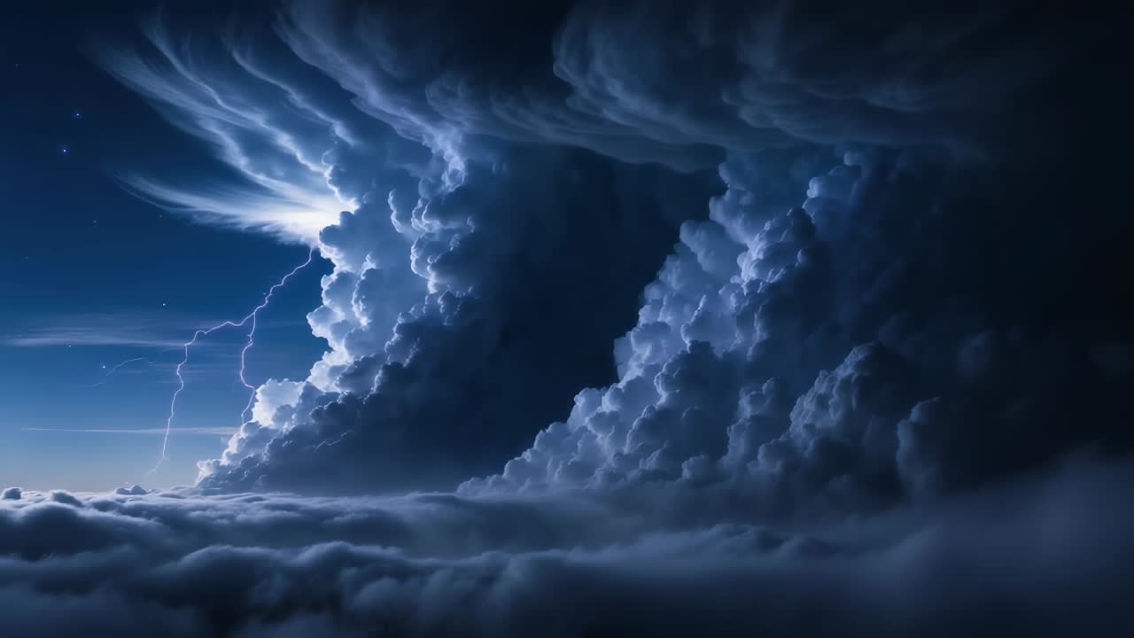 Dramatic Thunderstorm with Intense Lightning and Towering Clouds